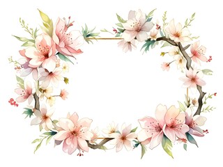 Obraz premium Cherry Blossom Wreath Element Watercolor Illustration Art
