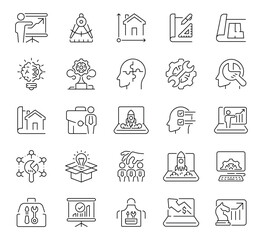 Project management icons set. editable line icons, linear style, workflow symbols