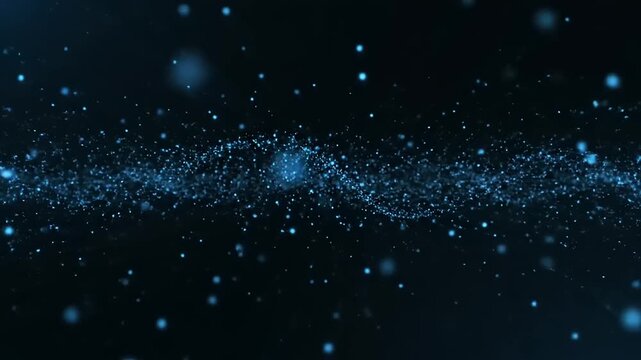 Blue Particles Moving in Dark Space Animation.