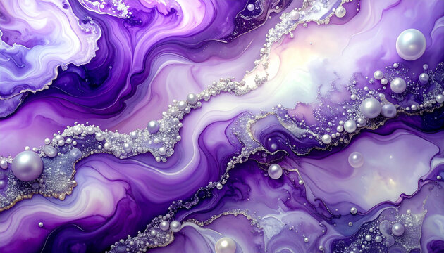 深いパープルとパールの波打つ水彩アート背景