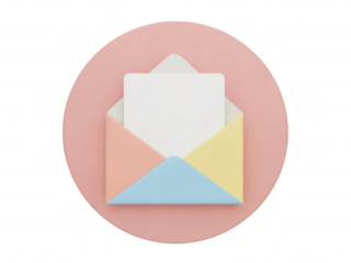 Colorful envelope icon with letters inside on pink background isolated on transparent background