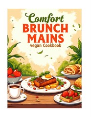 Colorful Vegan Cookbook Cover Featuring Delicious Brunch Mains and Fresh Ingredients