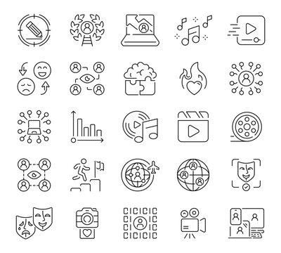 Content creation icons set. editable line icons, flat style, multimedia, digital tools