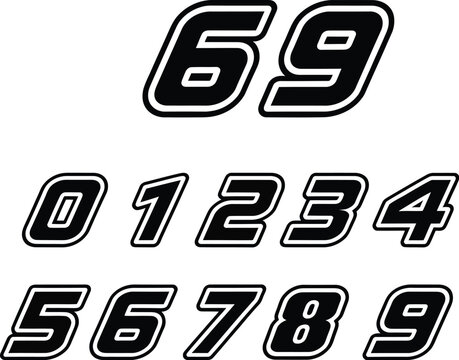 Performance racing digits collection with speed style bold numbers zero through nine for automotive branding jersey graphics and vinyl decal designs