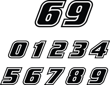 Performance racing digits collection with speed style bold numbers zero through nine for automotive branding jersey graphics and vinyl decal designs