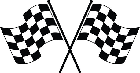 Checkered race flags crossed finish line icon black white pattern motor sport rally competition winner symbol vector