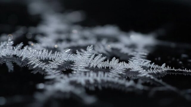 Ice Crystal Structure & Subtle Crackling Microscopic view revealing the internal crystalline structure of a thin sheet of ice, with gentle, almost imperceptible crackles appearing and propagating