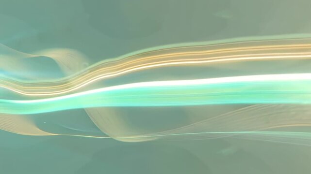 4K HD dynamic abstract waves flowing liquid motion, color palette of light sea green, pastel gray, golden rod glowing reflections, smooth ripples curls, tiny luminous particles along wave paths