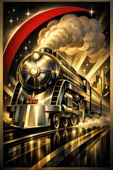 Vintage train art deco illustration.