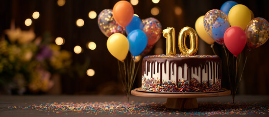 10 th birthday cake with balloons