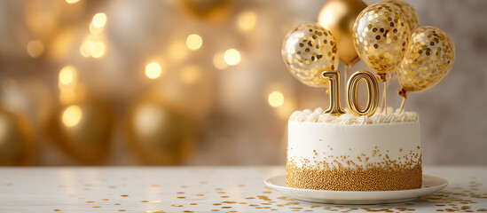 10 th birthday cake with balloons