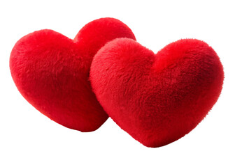 Fototapeta premium Two red heart shaped pillows plush soft