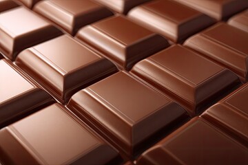 Fototapeta premium Close-up view of neatly arranged chocolate squares, showcasing the glossy surface and rich brown hues