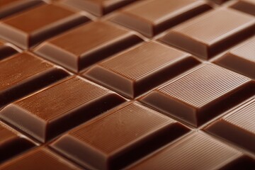 Fototapeta premium Close-up view of a chocolate bar, rectangular pieces with textured surfaces