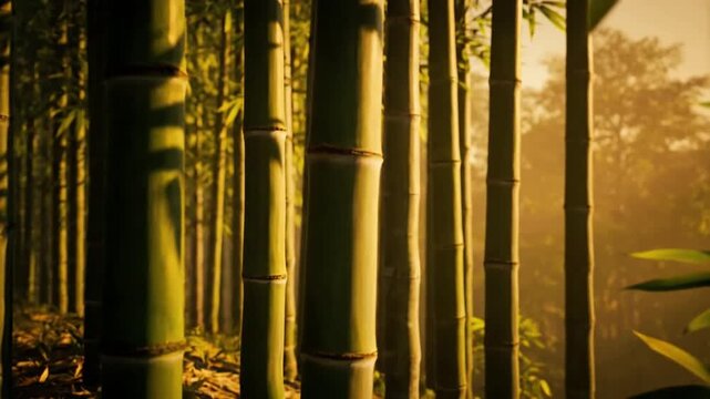 Light and Form in Nature Focusing on how sunlight interacts with the cylindrical structure of bamboo to create unique visual patterns.