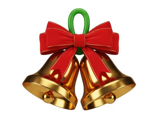 Golden christmas bells with a red bow isolated on transparent background