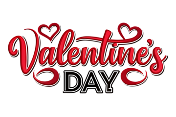 Valentines Day red text with hearts on black background