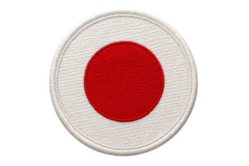 Embroidered japanese flag circular patch isolated on transparent background