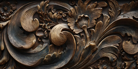 Decorative wood carving with complex motifs, highlighting craftsmanship and natural material, World Art Day