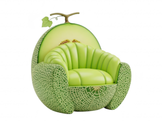 Green watermelon chair with stem and leaf on top isolated on transparent background