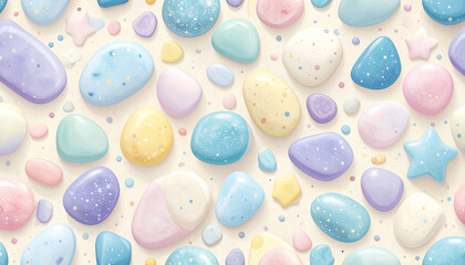 パステル調の可愛いキャンディーと星のポップな背景