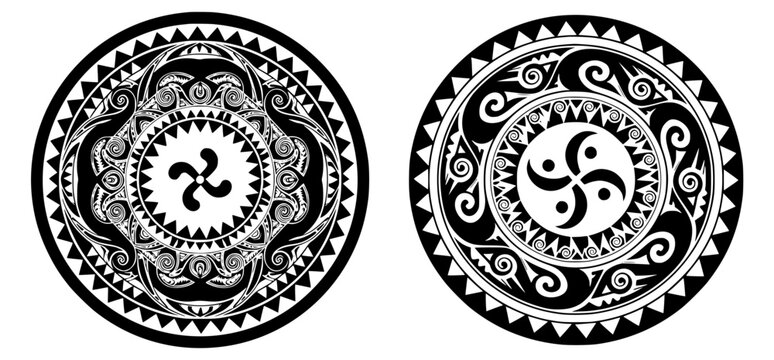 set of vintage Polynesian tribal tattoo design
