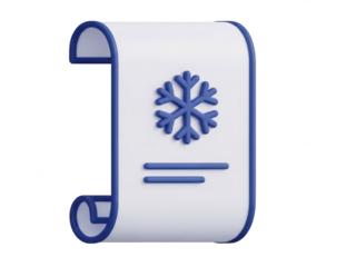 Vector illustration of a blue snowflake on a scroll document isolated on transparent background for winter or holiday themes