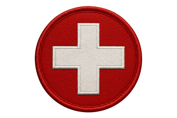 Obraz premium Embroidered swiss flag circular patch isolated on transparent background