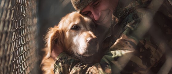 The Golden Retriever Comforts a Soldier During an Emotional Reunion Through a Fence