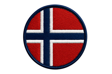 Embroidered norway flag circular patch isolated on transparent background