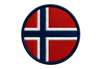Embroidered norway flag circular patch isolated on transparent background