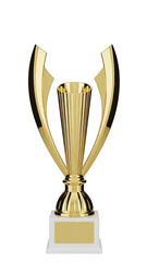 Elegant golden trophy on marble base isolated on transparent background