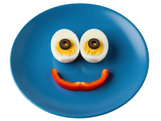 Blue plate with smiley face design isolated on transparent background