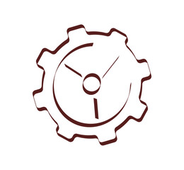 Vintage style industrial gear wheel with simple mechanical structure representing technology, retro engineering, and machinery hand drawn isolated on white background flat vector illustration.