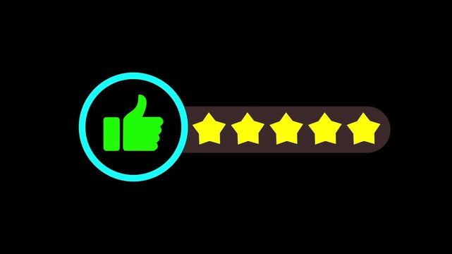 Thumbs Up and Five Stars Perfect Rating on white background. like rating Thumbs Up with Five-Star Rating on Cyan. 4K.....