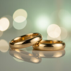 Elegant gold wedding rings reflecting light, symbolizing love and commitment. Perfect for romantic occasions and celebrations