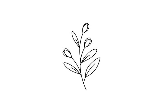 Abstract Minimal Floral Line Art Vector with Hand Drawn Botanical Elements for Tattoo Design