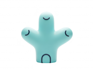 A cute blue toy cactus with a smiley face on isolated transparent background