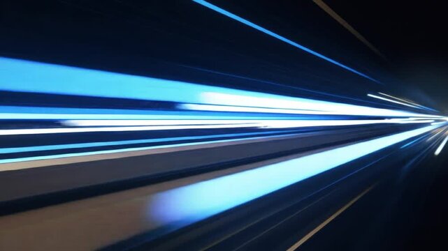 Abstract streaks of light in motion, conveying speed and digital flow in a dark environment