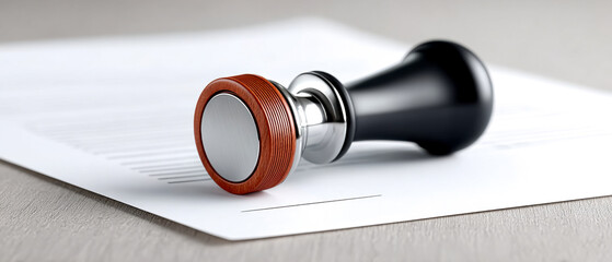 A close-up image of a stamp resting on a sheet of paper, symbolizing authority and authenticity in documentation.