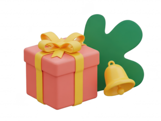 Colorful gift box with yellow ribbon and bow on transparent background