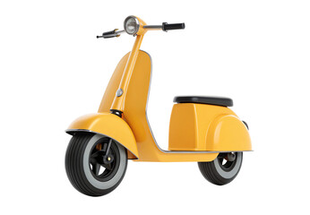 Yellow retro-style scooter with classic curved design, isolated on a transparent background