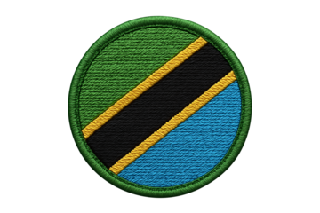 Embroidered tanzanian flag circular patch isolated on transparent background