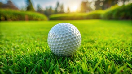 A solitary golf ball is delicately placed on the lush green surface of a well-manicured lawn