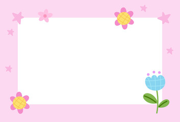 Rectangle pastel pink frame with flowers and stars for polaroid photo, ad template, social media post, decoration, notepads, sticky note, memo, poster, post card, nature, floral print, garden