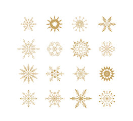 Collection of elegant gold snowflakes, luxury winter ice crystals Christmas set isolated on white