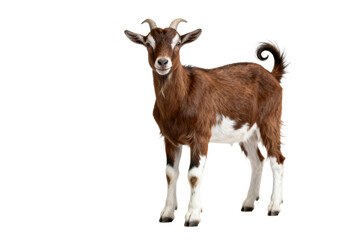 Obraz premium Young Brown and White Goat with Curly Tail
