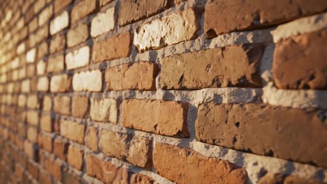 Textured Red Brick Wall with Sunlight and Shadows, architectural surface concept