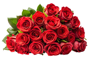 Naklejka premium Bouquet of red roses with green leaves on black background 1