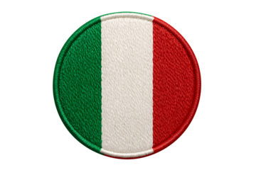 Embroidered italian flag circular patch isolated on transparent background